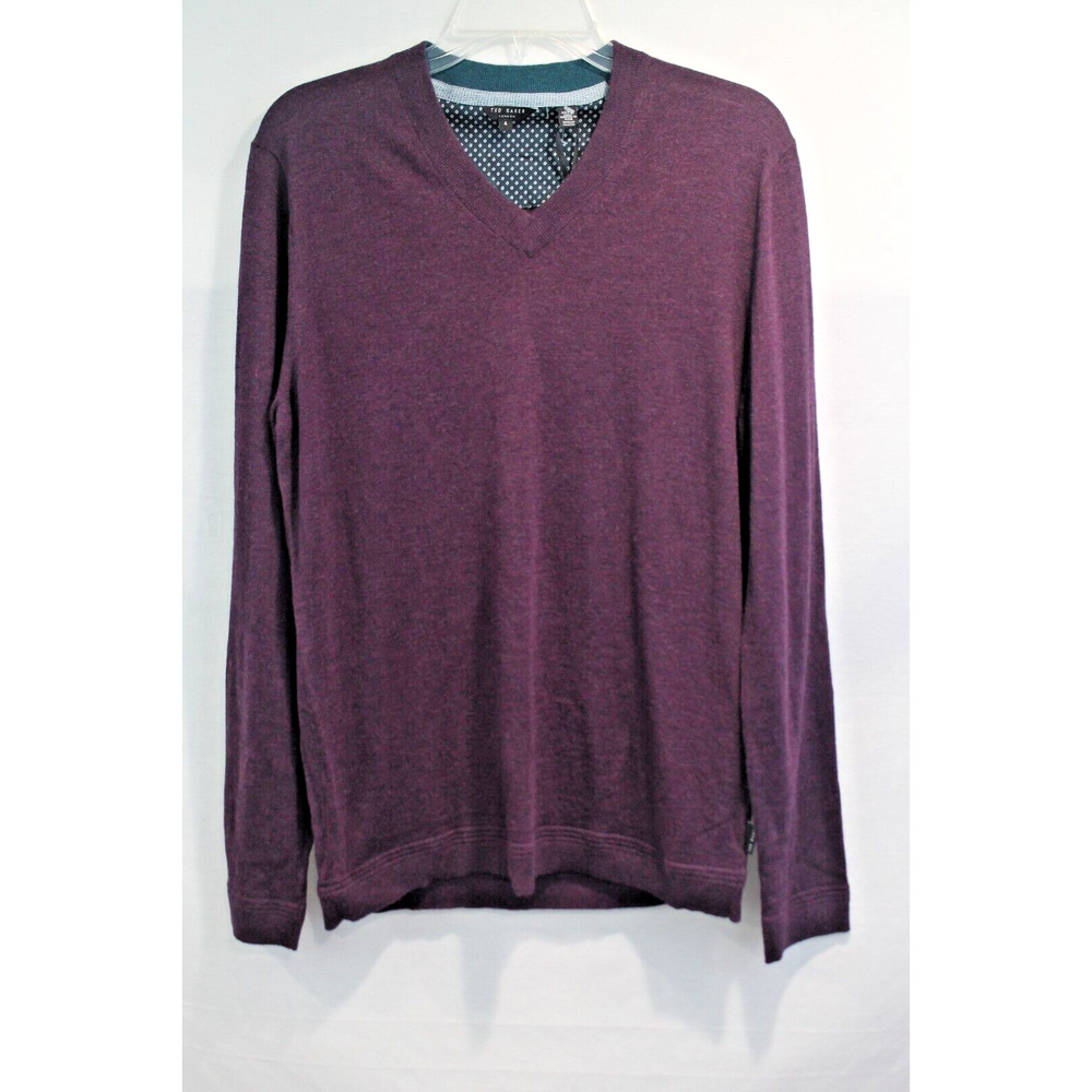 Ted Baker Noel Wool Cashmere Blend Sweater size L Purple V-Neck Long Sleeve